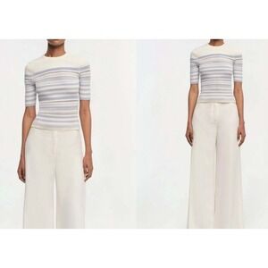 SIMKHAI‎ Medium Elena Blue French Stripe White Mesh Top
